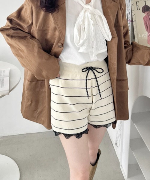 SOLLON.(ソルロン)の「裾レースボーダーリブショートパンツ(その他パンツ・レディース・グレー/アイボリー/ブラック/ブラウン・FREE)」の15枚目の写真