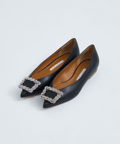 PIPPICHIC ピッピシック　ビジューフラットパンプス　ポインテッドトゥ PIPPICHIC/ピッピシック】ANNA V JEWERLY 7 black×ribbon/ポイン