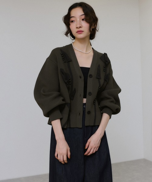 セール】【サステナブル】3Dモチーフカーディガン（カーディガン