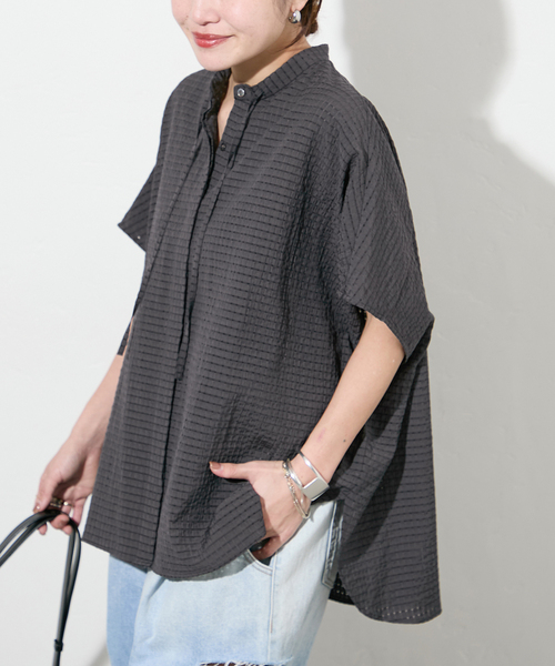 JOURNAL STANDARD（ジャーナルスタンダード）の「《追加2》シアーチェックポンチョブラウス（シャツ/ブラウス・レディース・ホワイト/ブルー系その他/ブラック/スミクロ・FREE）」の3枚目の写真