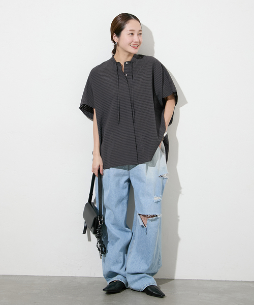 JOURNAL STANDARD（ジャーナルスタンダード）の「《追加2》シアーチェックポンチョブラウス（シャツ/ブラウス・レディース・ホワイト/ブルー系その他/ブラック/スミクロ・FREE）」の14枚目の写真