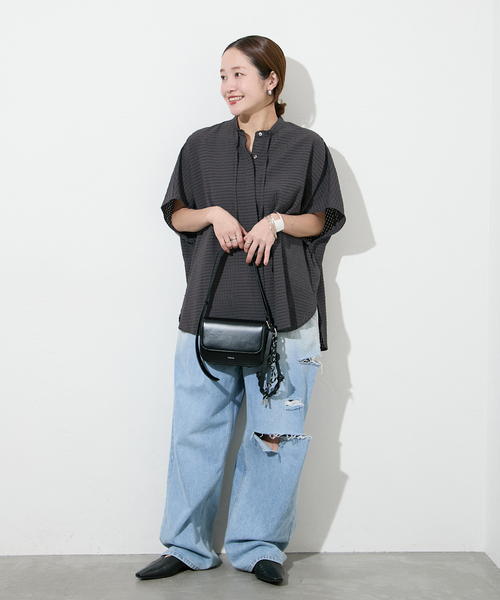 JOURNAL STANDARD（ジャーナルスタンダード）の「《追加2》シアーチェックポンチョブラウス（シャツ/ブラウス・レディース・ホワイト/ブルー系その他/ブラック/スミクロ・FREE）」の11枚目の写真