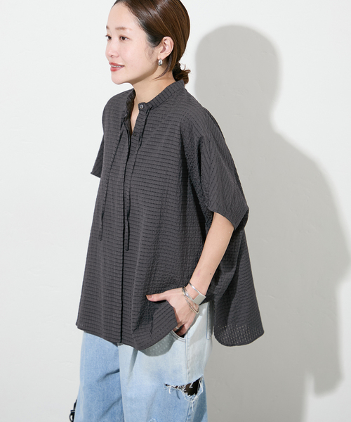 JOURNAL STANDARD（ジャーナルスタンダード）の「《追加2》シアーチェックポンチョブラウス（シャツ/ブラウス・レディース・ホワイト/ブルー系その他/ブラック/スミクロ・FREE）」の8枚目の写真