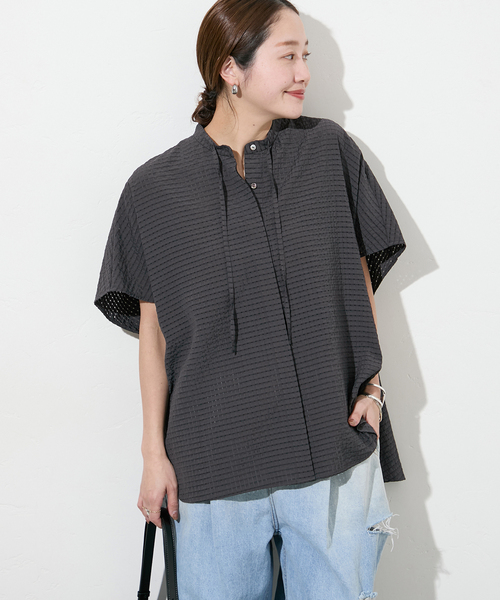 JOURNAL STANDARD（ジャーナルスタンダード）の「《追加2》シアーチェックポンチョブラウス（シャツ/ブラウス・レディース・ホワイト/ブルー系その他/ブラック/スミクロ・FREE）」の7枚目の写真