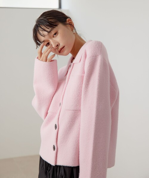 EMMEL REFINES（エメルリファインズ）の「＜EMMEL REFINES＞EM セッケツ フェザーヤーン エリツキ カーディガン（カーディガン/ボレロ・レディース・オフホワイト/ライトピンク/イエロー・FREE）」の9枚目の写真