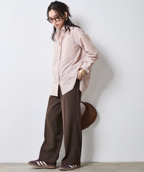 CHIC STYLE（シックスタイル）の「綿100％ストライプシャツ＜大きいサイズ有＞シックスタイル（シャツ/ブラウス・レディース・ベージュ系/ブルー系・5L/4L/3L/LL/L/M）」の3枚目の写真