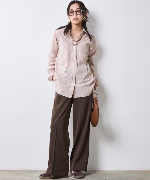 CHIC STYLE（シックスタイル）の「綿100％ストライプシャツ＜大きいサイズ有＞シックスタイル（シャツ/ブラウス・レディース・ベージュ系/ブルー系・5L/4L/3L/LL/L/M）」の7枚目の写真