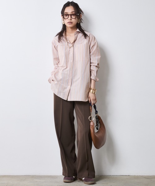 CHIC STYLE（シックスタイル）の「綿100％ストライプシャツ＜大きいサイズ有＞シックスタイル（シャツ/ブラウス・レディース・ベージュ系/ブルー系・5L/4L/3L/LL/L/M）」の8枚目の写真