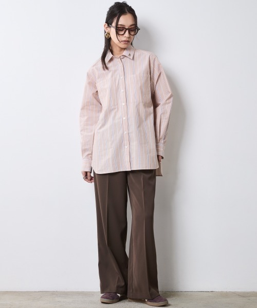 CHIC STYLE（シックスタイル）の「綿100％ストライプシャツ＜大きいサイズ有＞シックスタイル（シャツ/ブラウス・レディース・ベージュ系/ブルー系・5L/4L/3L/LL/L/M）」の9枚目の写真