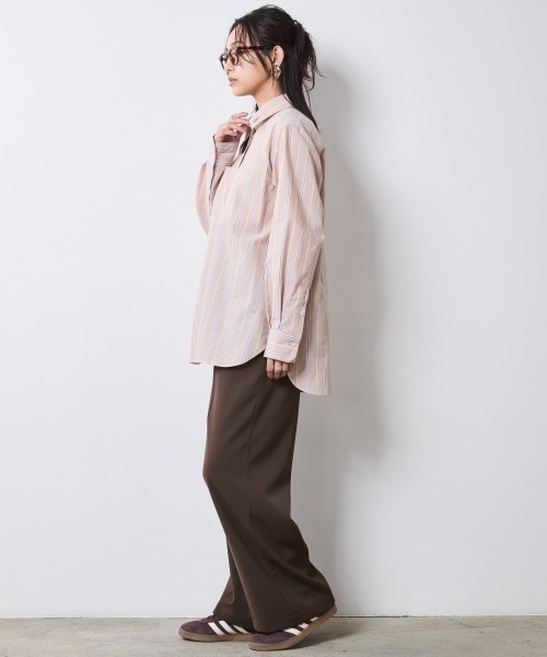 CHIC STYLE（シックスタイル）の「綿100％ストライプシャツ＜大きいサイズ有＞シックスタイル（シャツ/ブラウス・レディース・ベージュ系/ブルー系・5L/4L/3L/LL/L/M）」の10枚目の写真