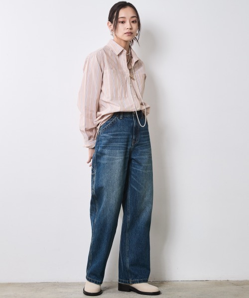 CHIC STYLE（シックスタイル）の「綿100％ストライプシャツ＜大きいサイズ有＞シックスタイル（シャツ/ブラウス・レディース・ベージュ系/ブルー系・5L/4L/3L/LL/L/M）」の12枚目の写真