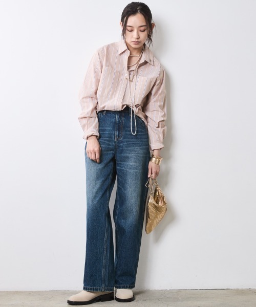 CHIC STYLE（シックスタイル）の「綿100％ストライプシャツ＜大きいサイズ有＞シックスタイル（シャツ/ブラウス・レディース・ベージュ系/ブルー系・5L/4L/3L/LL/L/M）」の14枚目の写真