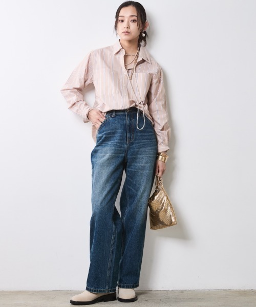 CHIC STYLE（シックスタイル）の「綿100％ストライプシャツ＜大きいサイズ有＞シックスタイル（シャツ/ブラウス・レディース・ベージュ系/ブルー系・5L/4L/3L/LL/L/M）」の15枚目の写真