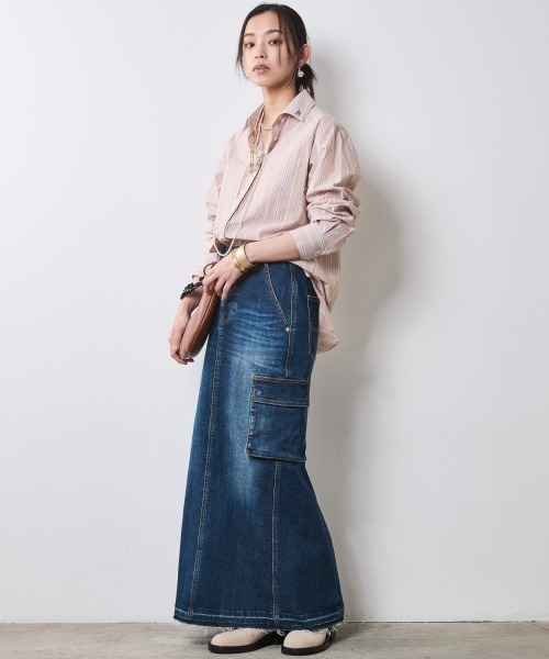 CHIC STYLE（シックスタイル）の「綿100％ストライプシャツ＜大きいサイズ有＞シックスタイル（シャツ/ブラウス・レディース・ベージュ系/ブルー系・5L/4L/3L/LL/L/M）」の21枚目の写真