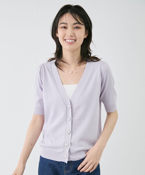 Jayro(ジャイロ)の「身頃ビジュー付き半袖カーディガン(カーディガン/ボレロ・レディース・ラベンダー/ピンク/ホワイト系その他/ブラック・M)」の18枚目の写真