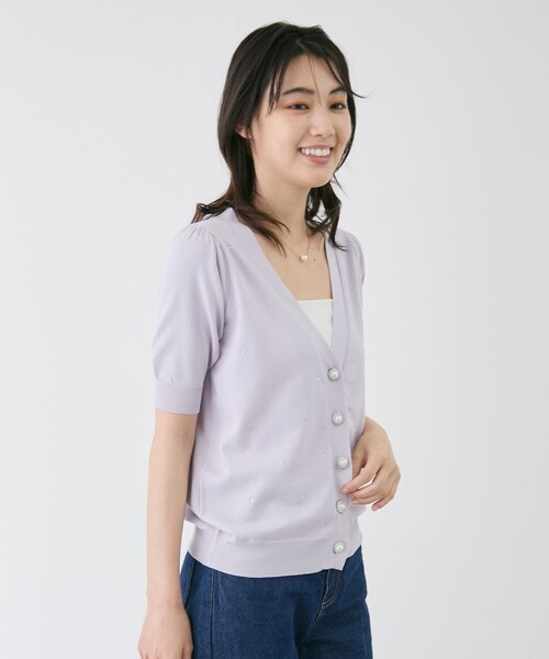 Jayro(ジャイロ)の「身頃ビジュー付き半袖カーディガン(カーディガン/ボレロ・レディース・ラベンダー/ピンク/ホワイト系その他/ブラック・M)」の19枚目の写真