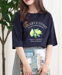 BRODIAEA レモンプリントロゴ半袖Tシャツ
