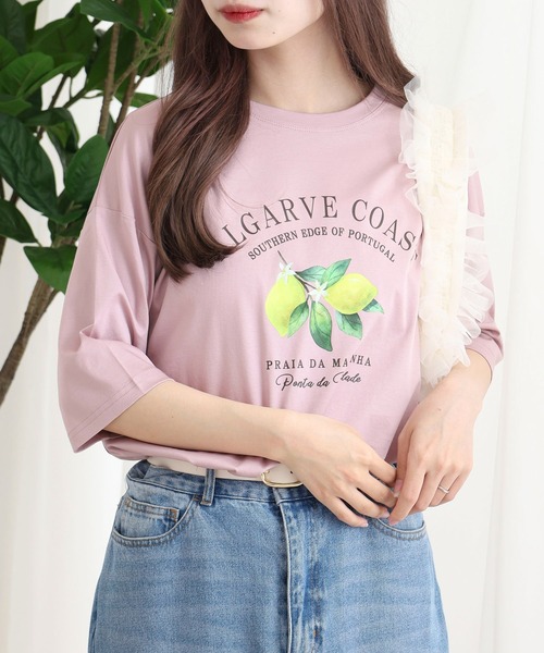 BRODIAEA(ブローディア)の「BRODIAEA レモンプリントロゴ半袖Tシャツ(Tシャツ/カットソー・レディース・ピンク/ネイビー/オフホワイト/ライトグリーン・40)」の1枚目の写真