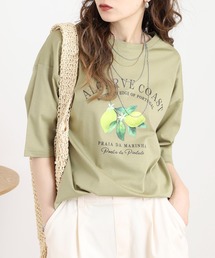 BRODIAEA レモンプリントロゴ半袖Tシャツ