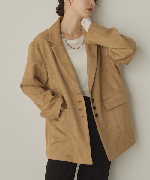 hunch(ハンチ)の「フェイクスウェード テーラードジャケット(テーラードジャケット・レディース・ブラウン/チャコールグレー/ベージュ・FREE)」の8枚目の写真