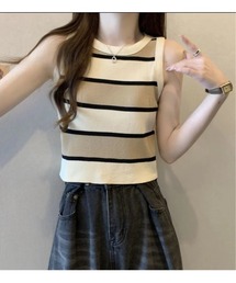 HONKY TONK（ホンキートンク）の「配色ボーダー＆強撚糸　ニットタンクトップ（タンクトップ）」