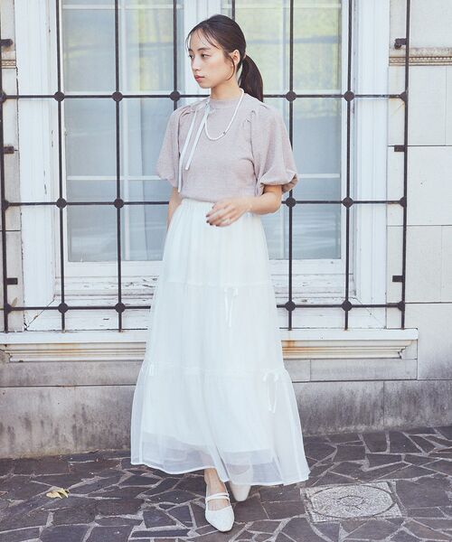 earth music&ecology（アースミュージックアンドエコロジー）の「リボンチュールティアードスカート（スカート・レディース・アイボリー/ブラック/ピンク・FREE）」の12枚目の写真