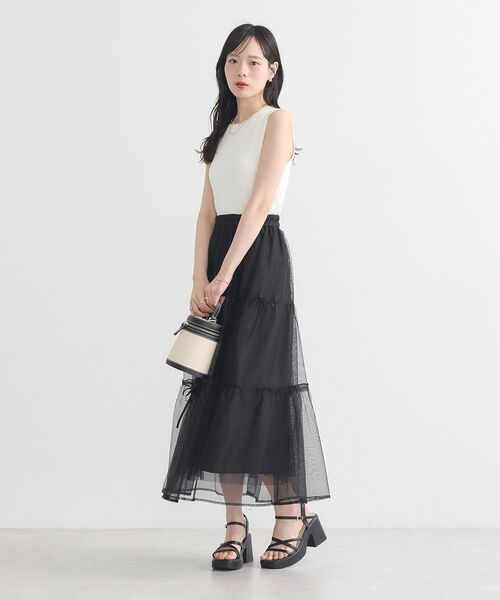 earth music&ecology（アースミュージックアンドエコロジー）の「リボンチュールティアードスカート（スカート・レディース・アイボリー/ブラック/ピンク・FREE）」の17枚目の写真