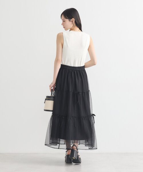 earth music&ecology（アースミュージックアンドエコロジー）の「リボンチュールティアードスカート（スカート・レディース・アイボリー/ブラック/ピンク・FREE）」の22枚目の写真