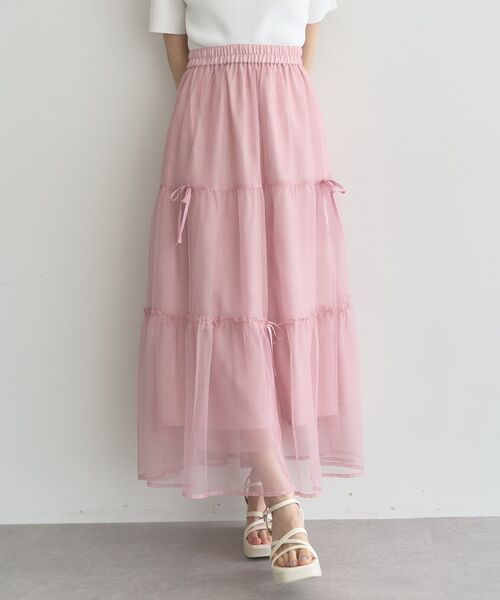 earth music&ecology（アースミュージックアンドエコロジー）の「リボンチュールティアードスカート（スカート・レディース・アイボリー/ブラック/ピンク・FREE）」の19枚目の写真