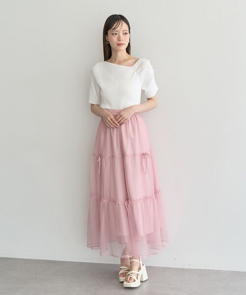 earth music&ecology（アースミュージックアンドエコロジー）の「リボンチュールティアードスカート（スカート・レディース・アイボリー/ブラック/ピンク・FREE）」の15枚目の写真