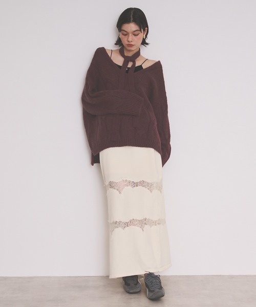 loin nuit(ロワンニュイ)の「multiway choker cable knit / マルチウェイチョーカーケーブルニット(ニット/セーター・レディース・ダークブラウン/ブルーグレー/ベビーピンク・FREE)」の16枚目の写真