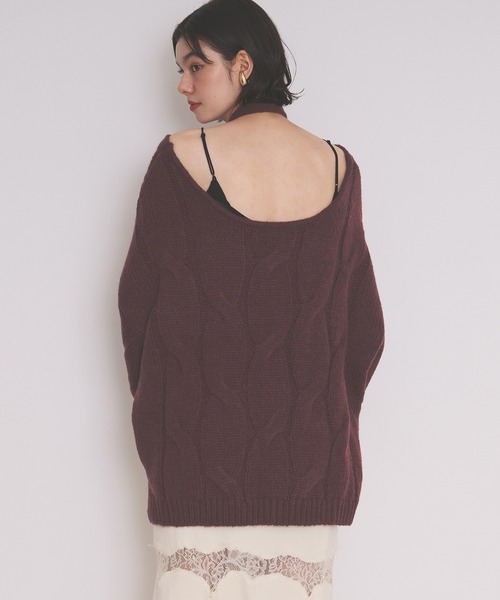 loin nuit(ロワンニュイ)の「multiway choker cable knit / マルチウェイチョーカーケーブルニット(ニット/セーター・レディース・ダークブラウン/ブルーグレー/ベビーピンク・FREE)」の15枚目の写真