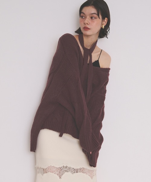 loin nuit(ロワンニュイ)の「multiway choker cable knit / マルチウェイチョーカーケーブルニット(ニット/セーター・レディース・ダークブラウン/ブルーグレー/ベビーピンク・FREE)」の19枚目の写真