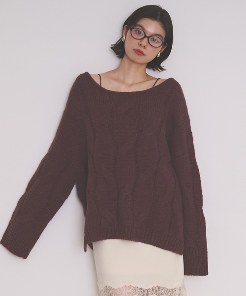 loin nuit(ロワンニュイ)の「multiway choker cable knit / マルチウェイチョーカーケーブルニット(ニット/セーター・レディース・ダークブラウン/ブルーグレー/ベビーピンク・FREE)」の13枚目の写真