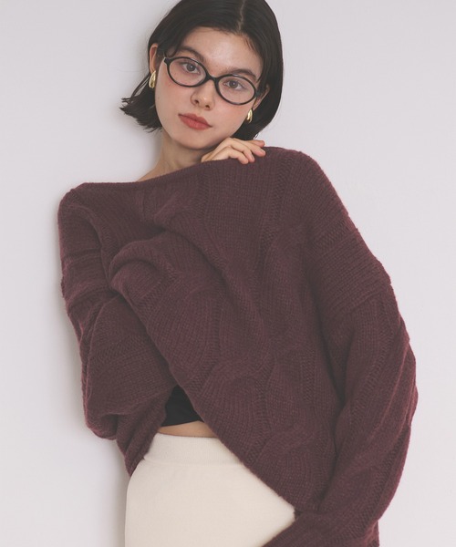 loin nuit(ロワンニュイ)の「multiway choker cable knit / マルチウェイチョーカーケーブルニット(ニット/セーター・レディース・ダークブラウン/ブルーグレー/ベビーピンク・FREE)」の11枚目の写真