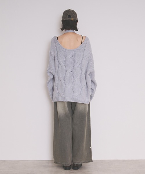 チョココロネ　Cニット グレー セール】メランジVネックニットフーディー（ニット/セーター