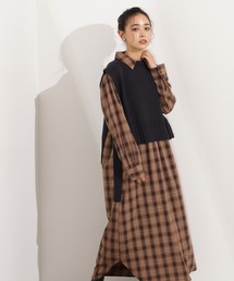 N.(N. Natural Beauty Basic) | 【PS/低身長サイズ】ニットベストセットチェックワンピース(ワンピース)