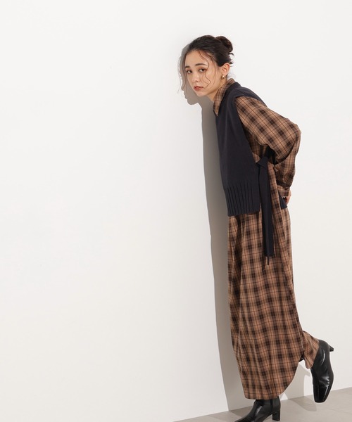 N.（N. Natural Beauty Basic）（エヌエヌナチュラルビューティーベーシック）の「【PS/低身長サイズ】ニットベストセットチェックワンピース（ワンピース・レディース・ベージュ系その他/ネイビー系・MEDIUM/PS）」の9枚目の写真