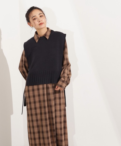 N.（N. Natural Beauty Basic）（エヌエヌナチュラルビューティーベーシック）の「【PS/低身長サイズ】ニットベストセットチェックワンピース（ワンピース・レディース・ベージュ系その他/ネイビー系・MEDIUM/PS）」の10枚目の写真