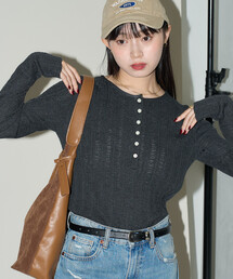 PUBLUX（パブリュクス）の「PUBLUX/パブリュクス リブ編み ヘンリーネック ニット　限定展開（ニット/セーター・レディース）」