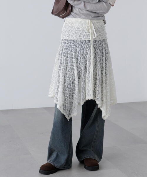 FREE'S MART（フリーズマート）の「◆２ＷＡＹイレヘムミディスカート（スカート・レディース・グレー/ホワイト系その他/ブラック・FREE）」の2枚目の写真