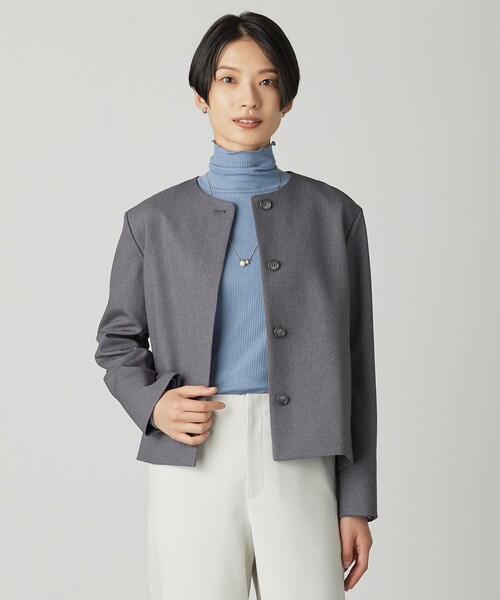 J.PRESS Ladies(J.プレス レディス)の「【WEB限定カラーあり】ツムギートflannel ノーカラー ジャケット(ノーカラージャケット・レディース・ベージュ系/ネイビー系/アイボリー系/グレー系・S/XS)」の2枚目の写真