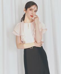SWINGLE | フリルスリーブパールキーネックカットソー(Tシャツ/カットソー)