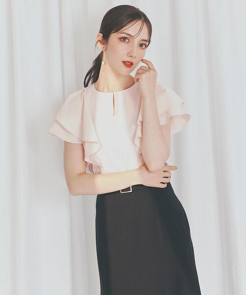 SWINGLE（スウィングル）の「フリルスリーブパールキーネックカットソー（Tシャツ/カットソー・レディース・オフホワイト/ピンク/ブラック・FREE）」の3枚目の写真