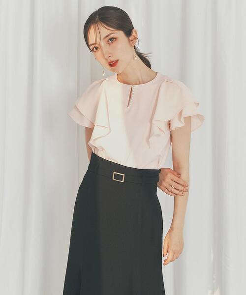 SWINGLE（スウィングル）の「フリルスリーブパールキーネックカットソー（Tシャツ/カットソー・レディース・オフホワイト/ピンク/ブラック・FREE）」の6枚目の写真