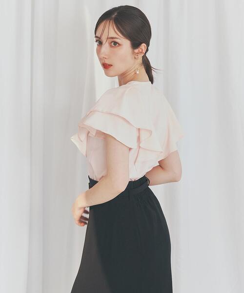 SWINGLE（スウィングル）の「フリルスリーブパールキーネックカットソー（Tシャツ/カットソー・レディース・オフホワイト/ピンク/ブラック・FREE）」の7枚目の写真