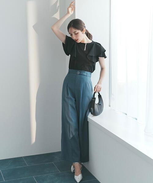 SWINGLE（スウィングル）の「フリルスリーブパールキーネックカットソー（Tシャツ/カットソー・レディース・オフホワイト/ピンク/ブラック・FREE）」の8枚目の写真