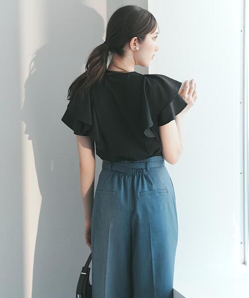 SWINGLE（スウィングル）の「フリルスリーブパールキーネックカットソー（Tシャツ/カットソー・レディース・オフホワイト/ピンク/ブラック・FREE）」の9枚目の写真