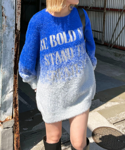 SPIRALGIRL(スパイラルガール)の「フロントロゴオーバーニット(ニット/セーター・レディース・ピンク/ブルー/ブラック・FREE)」の3枚目の写真