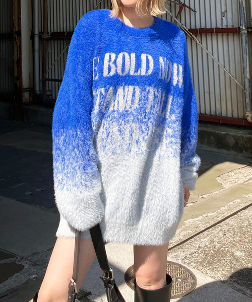 SPIRALGIRL(スパイラルガール)の「フロントロゴオーバーニット(ニット/セーター・レディース・ピンク/ブルー/ブラック・FREE)」の16枚目の写真